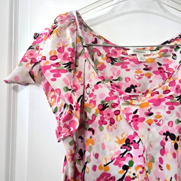 Floral Flutter Sleeve Tiered Ruffle Blouse Polyester Casual M Dressbarn Womens - Picture 3 of 8